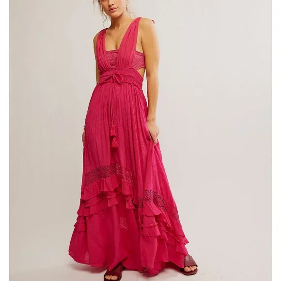 π FREE PEOPLE Santa Maria Maxi XL Love Potion bright pink - Picture 1 of 16
